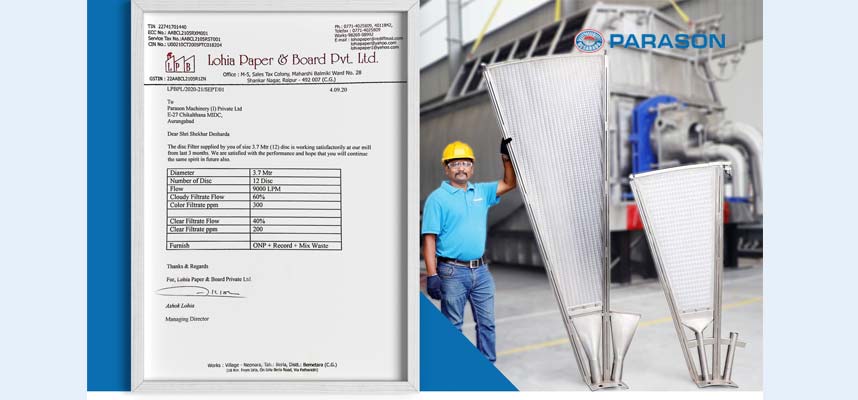 Parason Disc Filter to Lohia Paper Mill